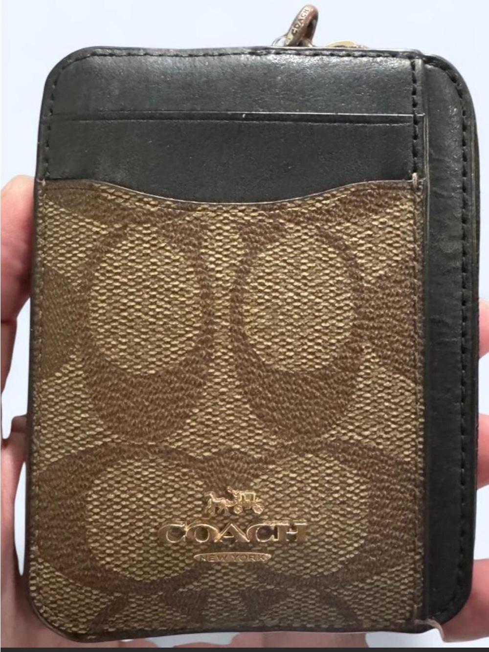 Coach Brown & Black Signature Card Holder Phone Case with Gold Logo